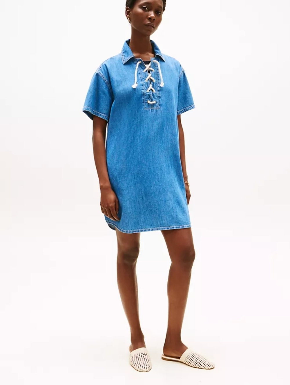 Tommy Hilfiger Denim Lace-Up Polo Shift Dress size M